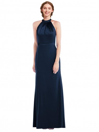 Purcahse  Open Back Sleeveless High Neck Trumpet Stretch Crepe Semi Formal Evening Dress UK