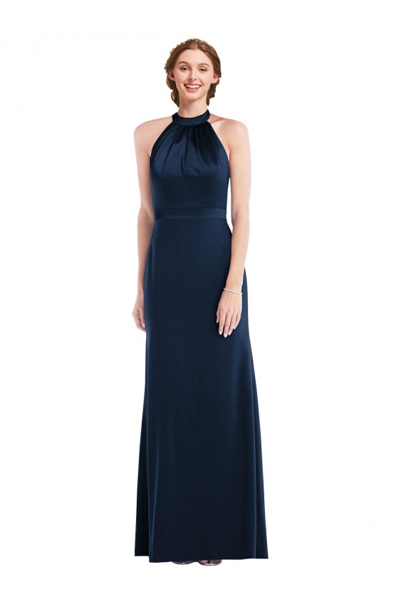 Purcahse  Open Back Sleeveless High Neck Trumpet Stretch Crepe Semi Formal Evening Dress UK