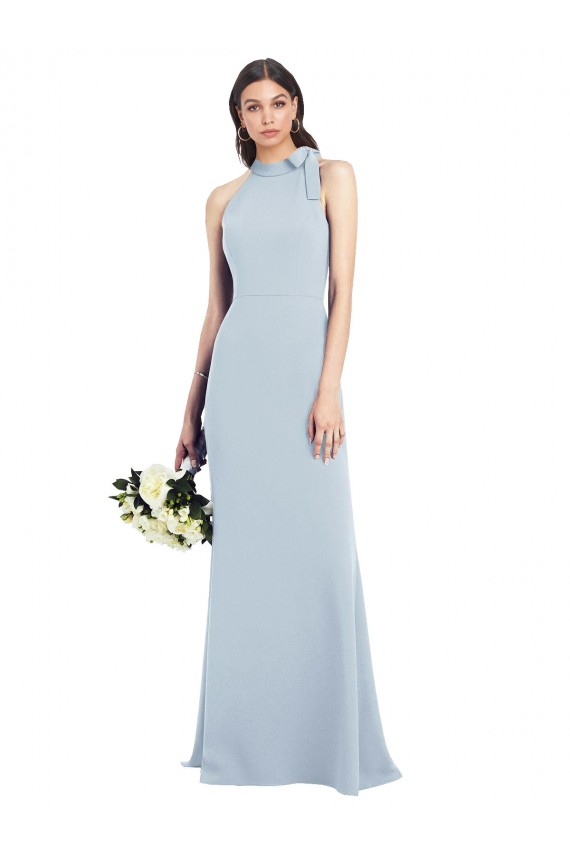 Purcahse  Open Back Sleeveless Bow Neck Trumpet Stretch Crepe Semi Formal Evening Dress UK