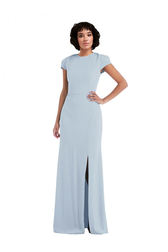 Purcahse  Keyhole Back Cap Sleeves Jewel Neck Trumpet Stretch Crepe Semi Formal Evening Dress UK
