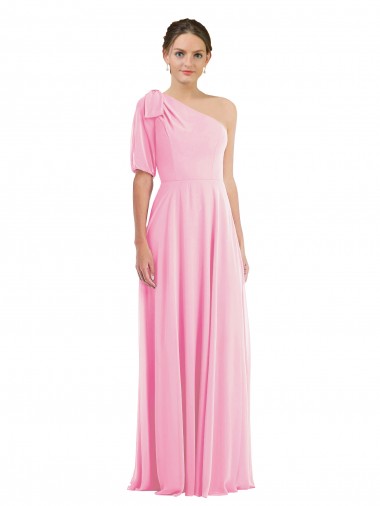 Purcahse  Barely Pink Sleeveless One Shoulder Trumpet Soft Chiffon Semi Formal Evening Dress UK