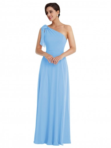 Purcahse  Periwinkle Sleeveless One Shoulder Trumpet Soft Chiffon Semi Formal Evening Dress UK