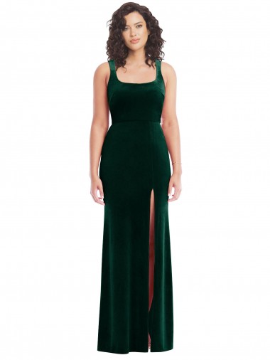 Purcahse  Sleeveless Square Neck Trumpet Stretch Velvet Semi Formal Evening Dress UK