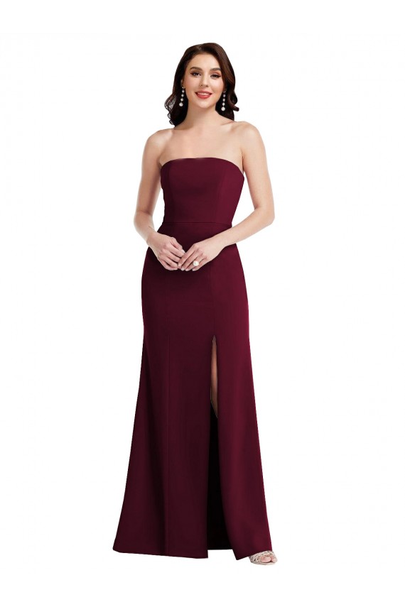 Purcahse  Burgundy Gold Sleeveless Strapless Trumpet Stretch Crepe Semi Formal Evening Dress UK