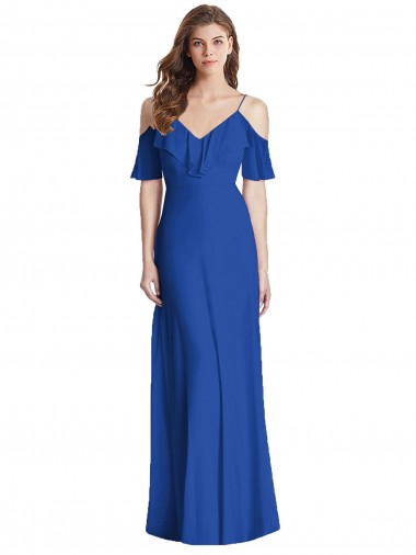 Purcahse  V-Back Cold Shoulder Spaghetti Straps Trumpet Soft Chiffon Semi Formal Evening Dress UK
