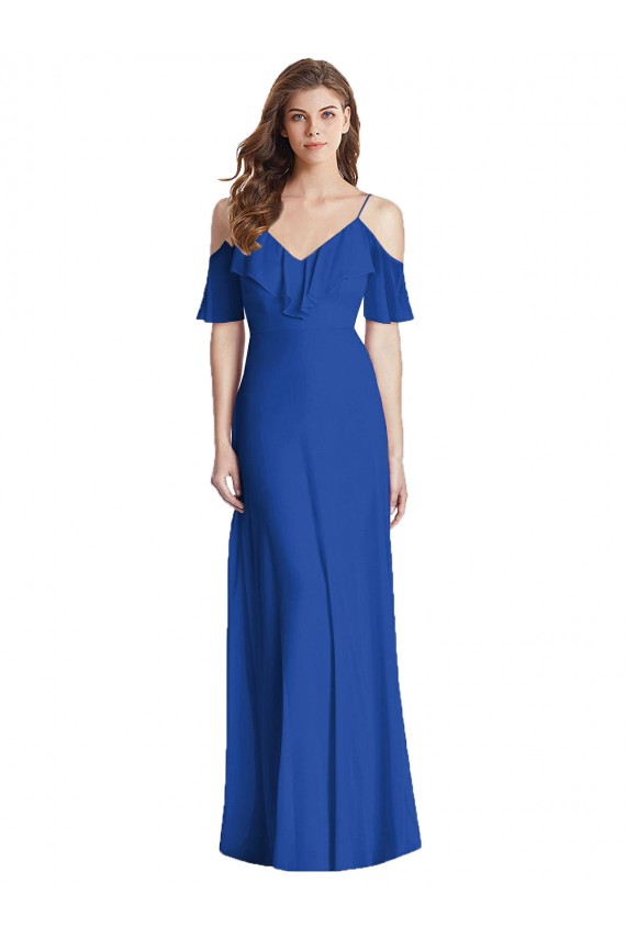 Purcahse  V-Back Cold Shoulder Spaghetti Straps Trumpet Soft Chiffon Semi Formal Evening Dress UK