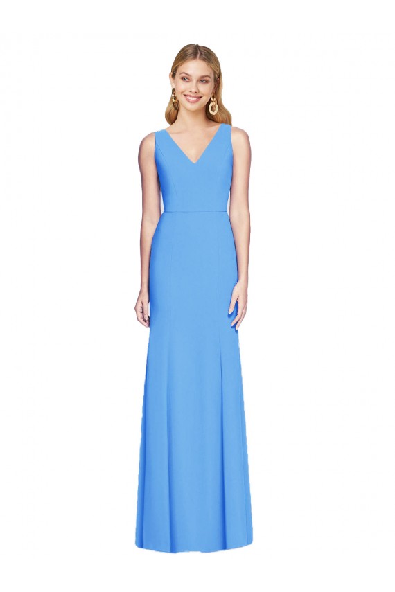 Purcahse  Keyhole Back Peacock Blue Sleeveless V-Neck Trumpet Stretch Crepe Semi Formal Evening Dress UK